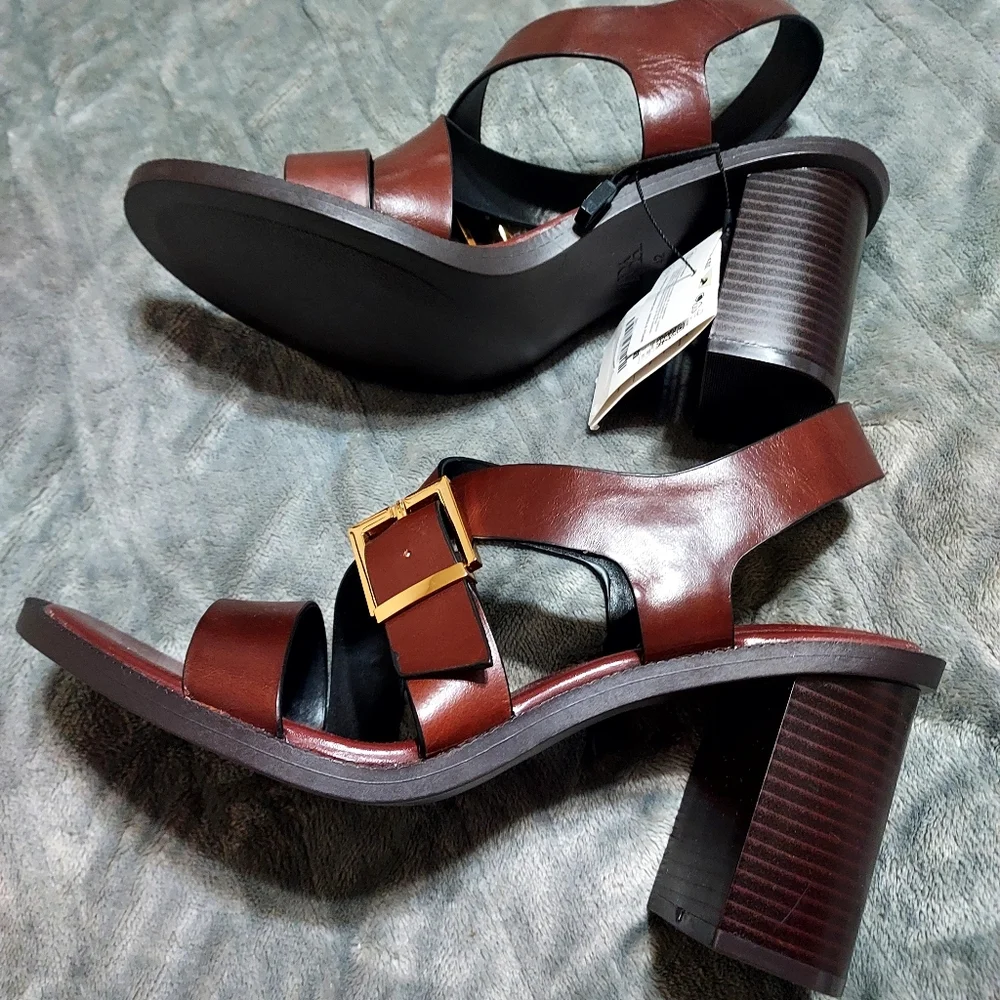Zara Brown Leather Buckled Heeled Sandals Sz-11